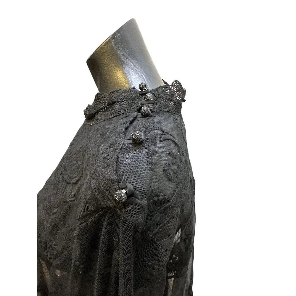 4 Love And Liberty Black Sheer Embroidered Lace Blouse w/Bell Sleeves Size XL - Picture 5 of 10